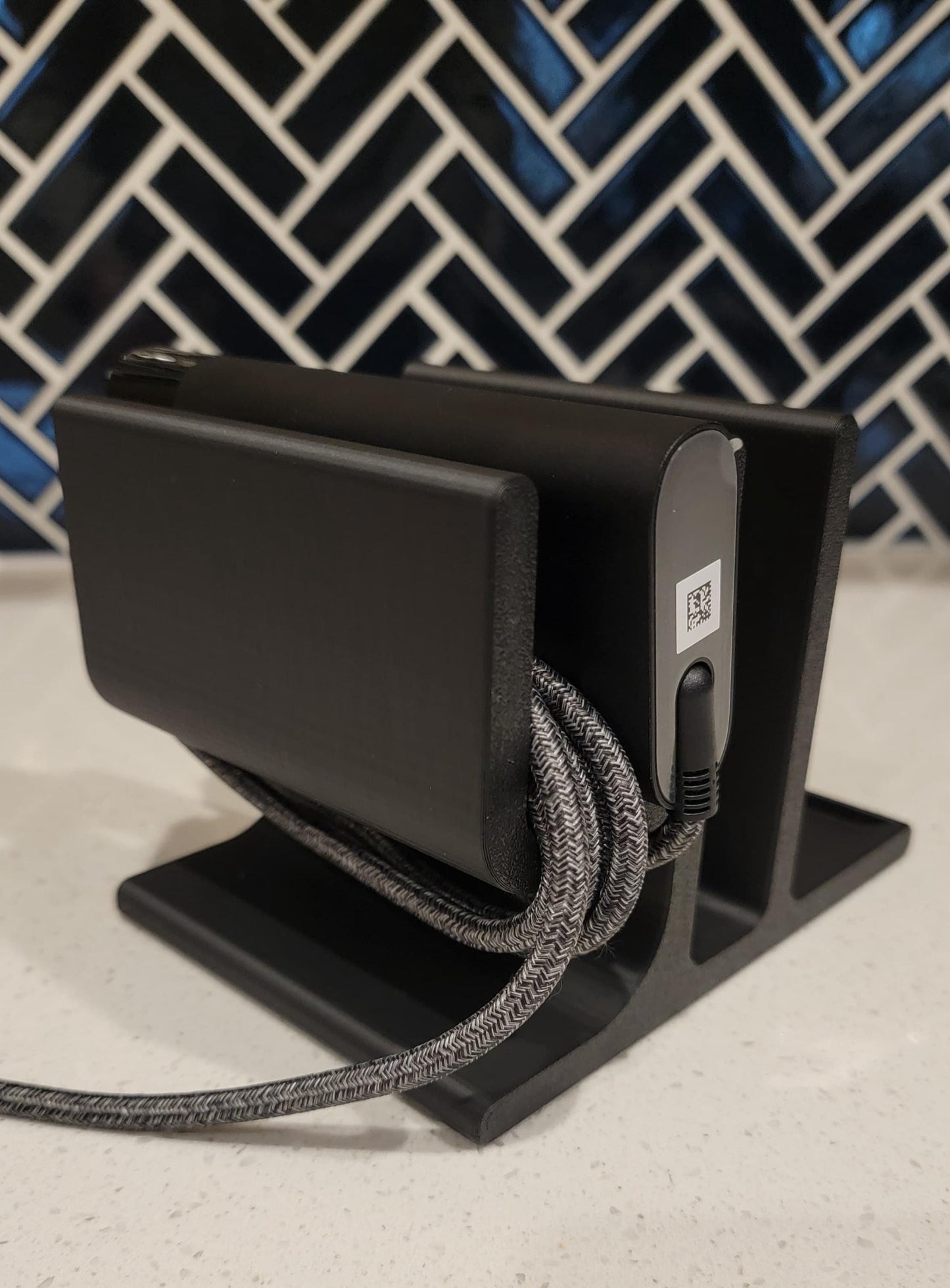 Vertical Laptop Stand | Minimalist Desk Organizer with Power Brick & Mouse Holder