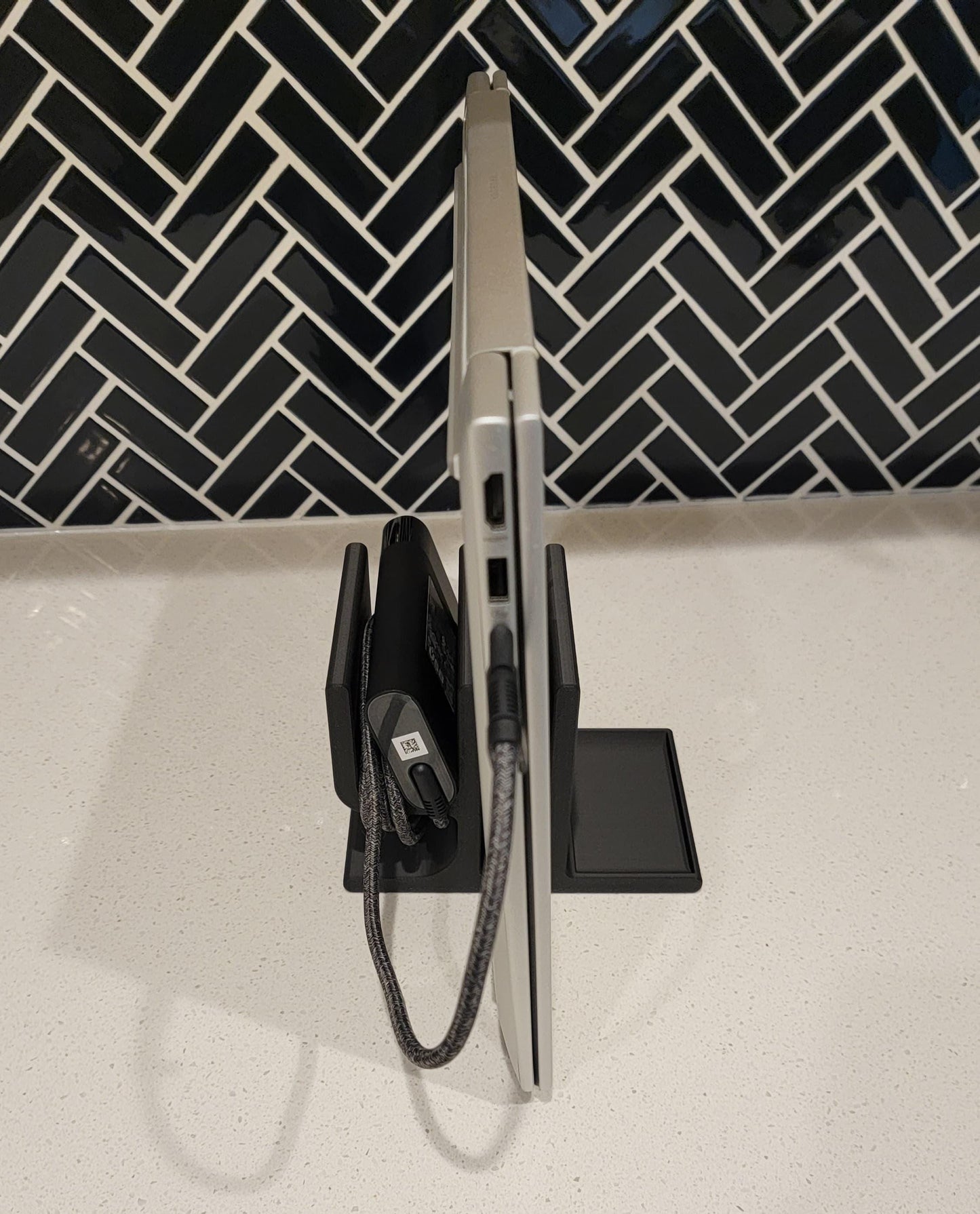 Vertical Laptop Stand | Minimalist Desk Organizer with Power Brick & Mouse Holder