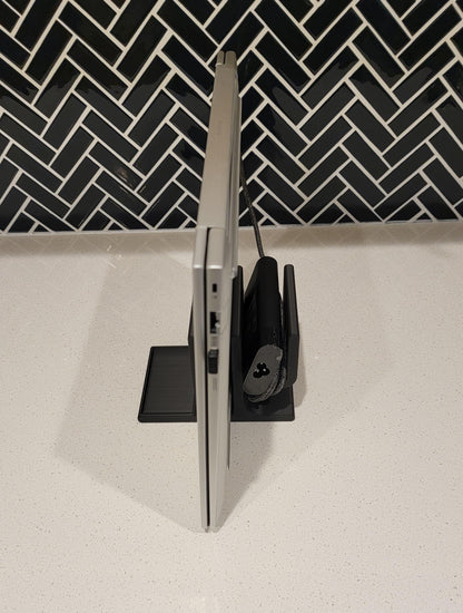 Vertical Laptop Stand | Minimalist Desk Organizer with Power Brick & Mouse Holder