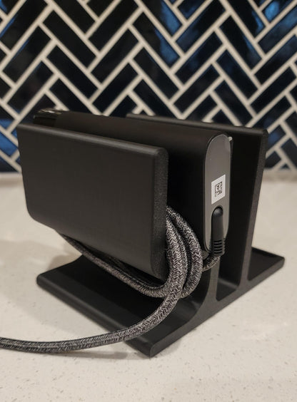 Vertical Laptop Stand | Minimalist Desk Organizer with Power Brick & Mouse Holder