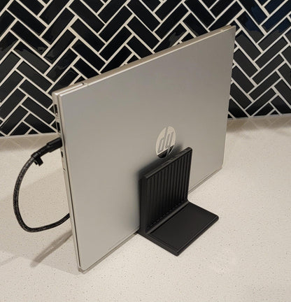 Vertical Laptop Stand | Minimalist Desk Organizer with Power Brick & Mouse Holder